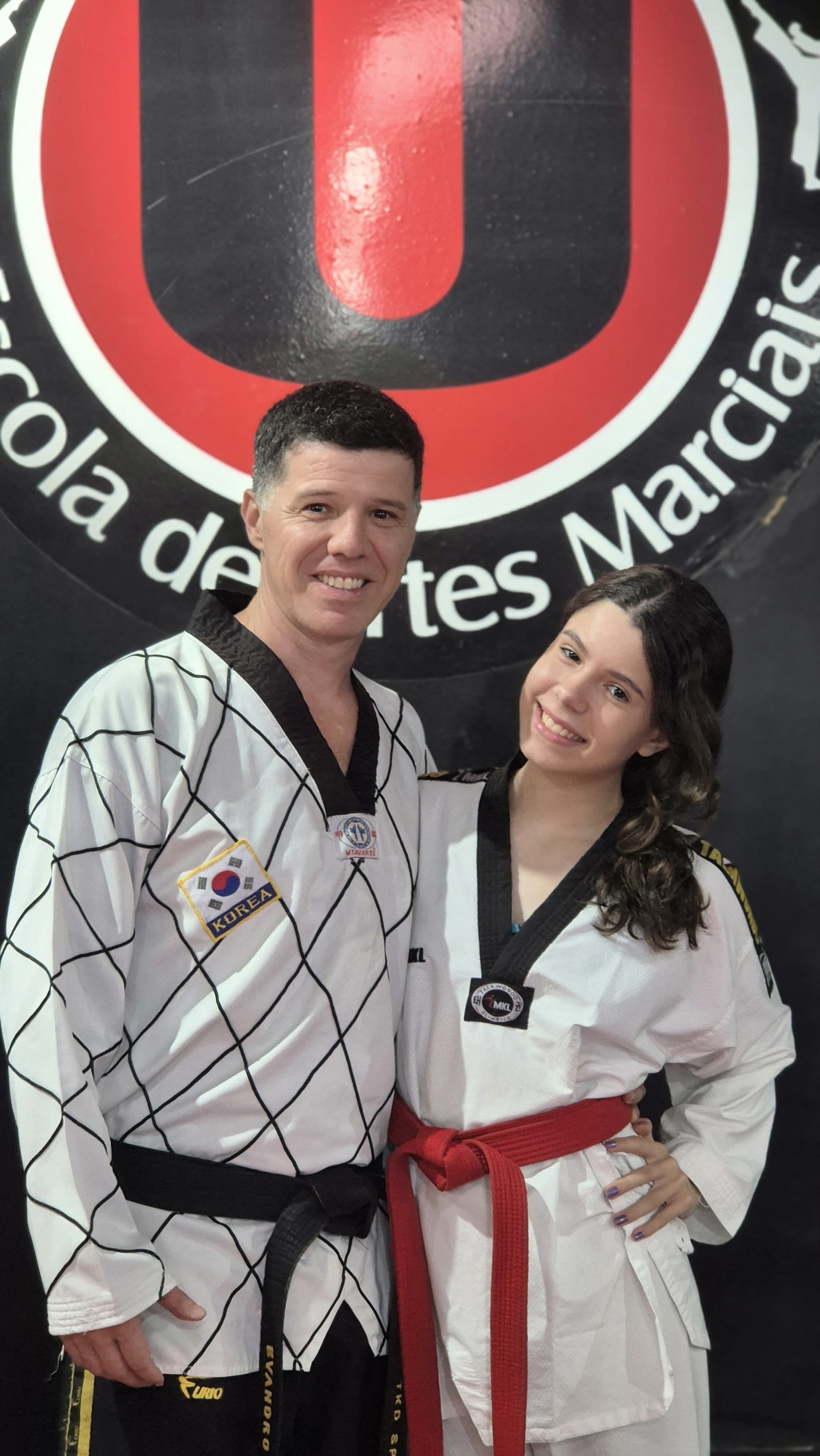 Mestre Evandro Andrade com a filha Esther, faixa vermelha, na União Andrade